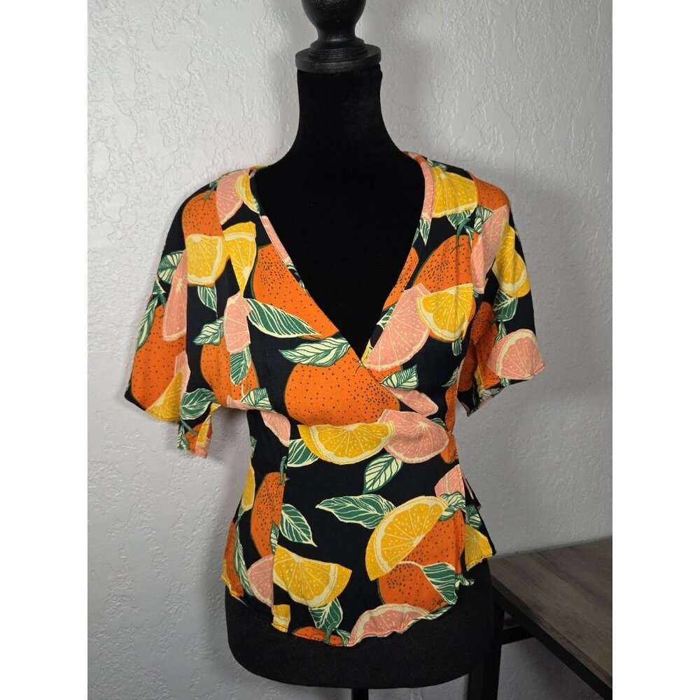 Los Angeles Atelier & Other Stories Wrap Blouse Orange Novelty Print 0 Small